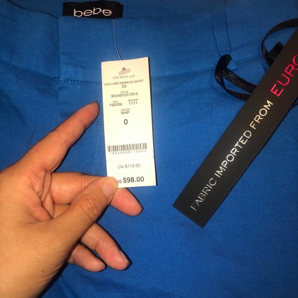 NWT. Blue Bebe Linen Bermuda Shorts - Picture 1 of 3